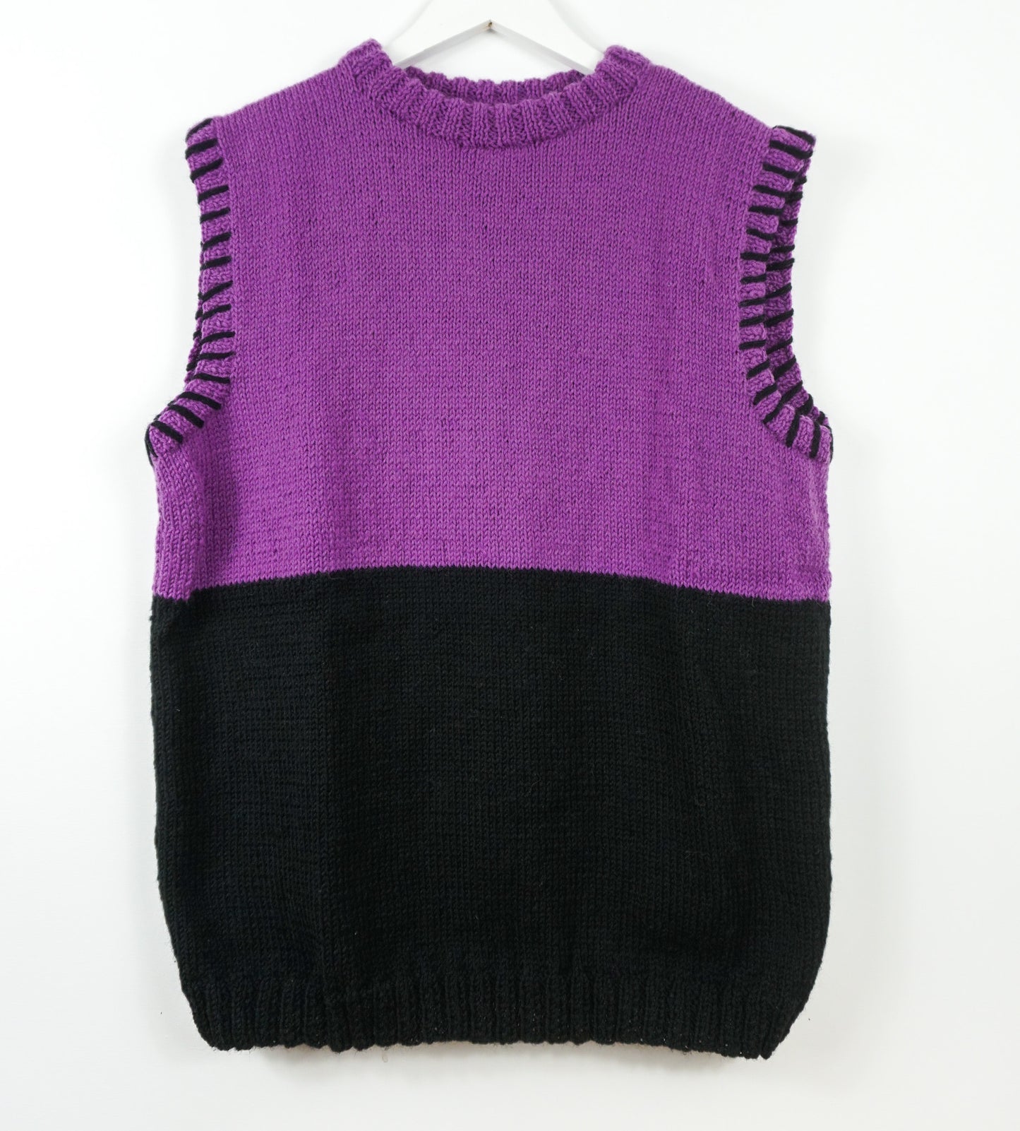pure wool hand knitted one off Black Purple Duo Vest