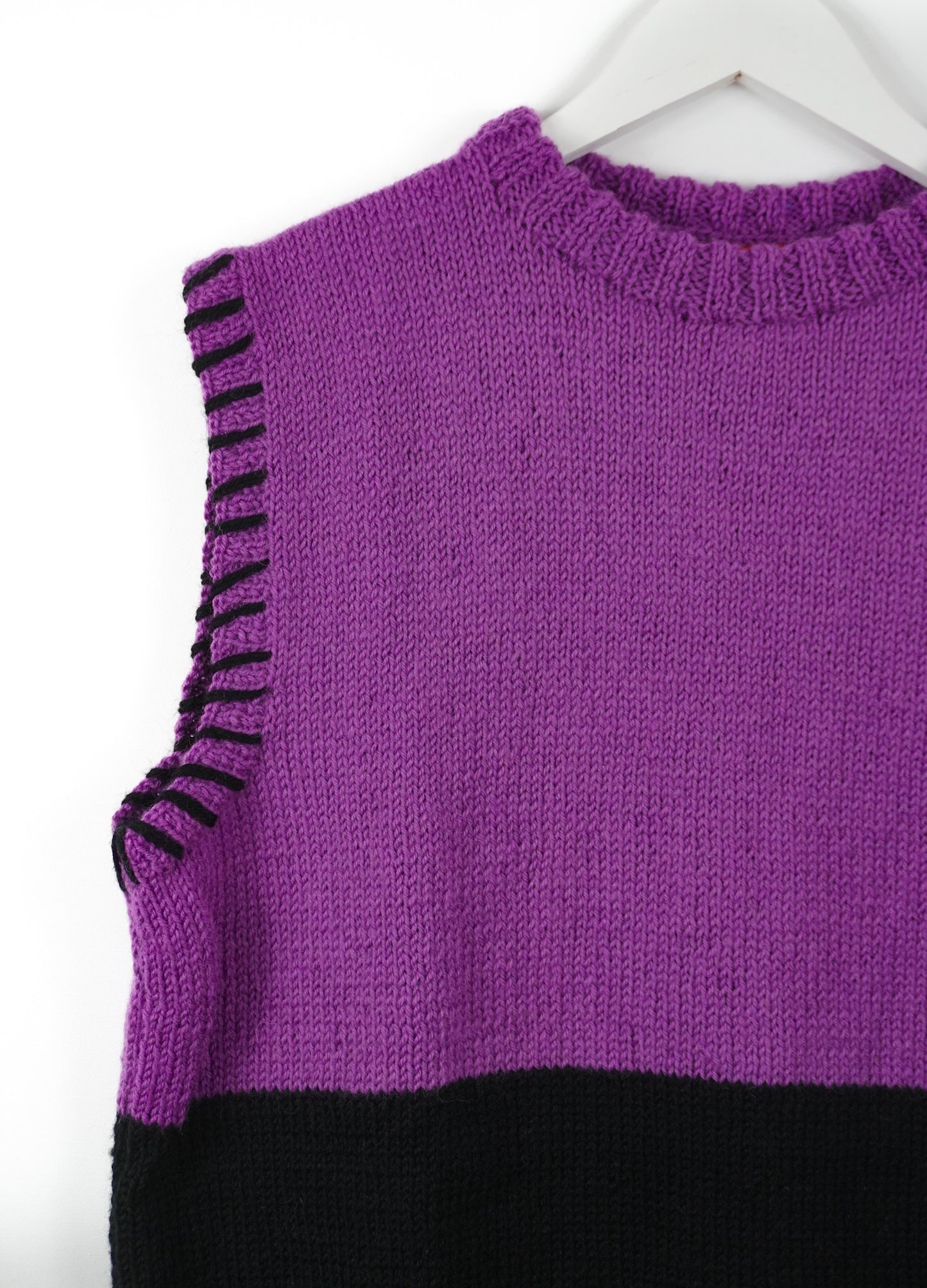 pure wool hand knitted one off Black Purple Duo Vest