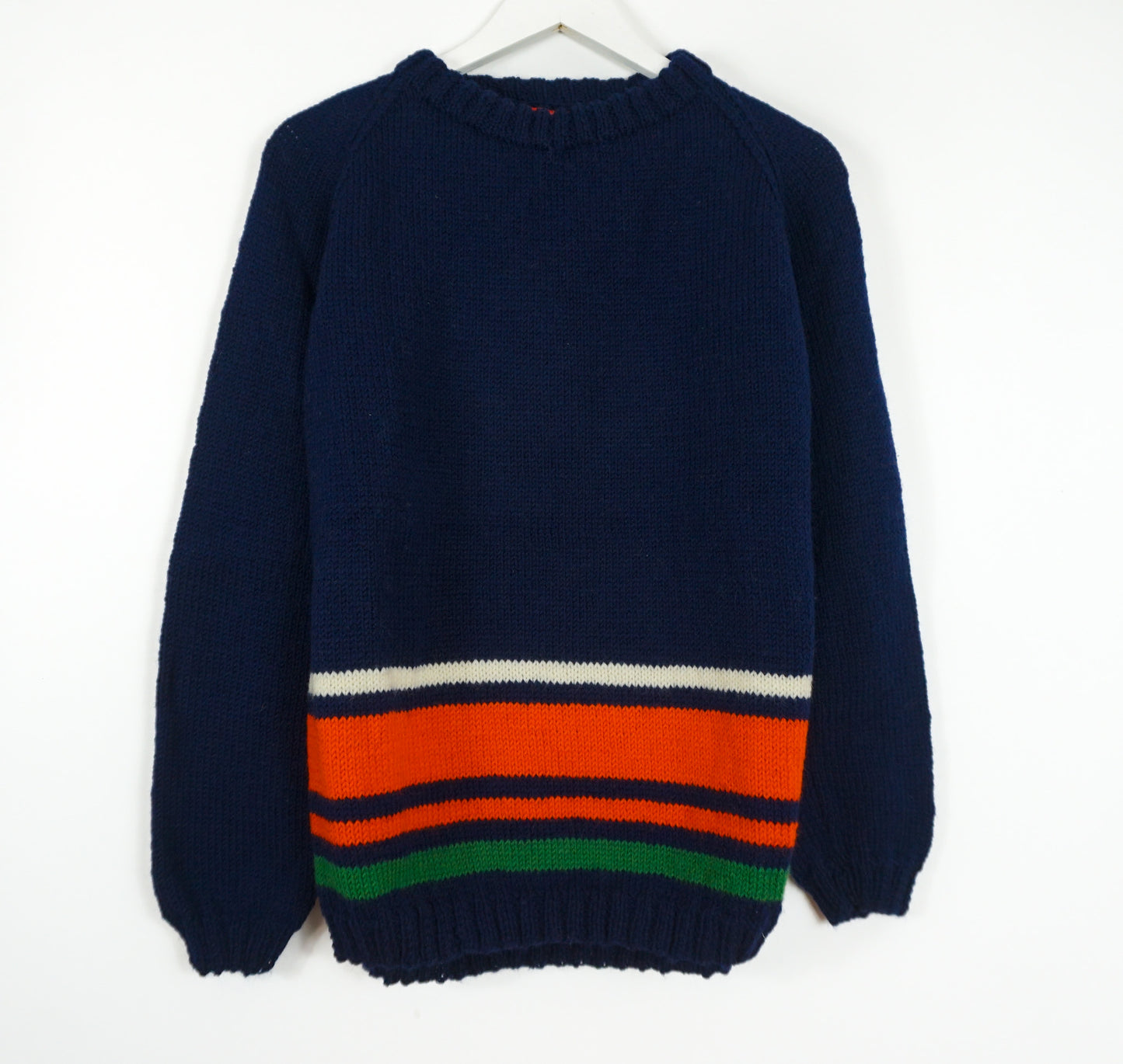 pure wool hand knitted one off Bottom Striped Navy Jumper