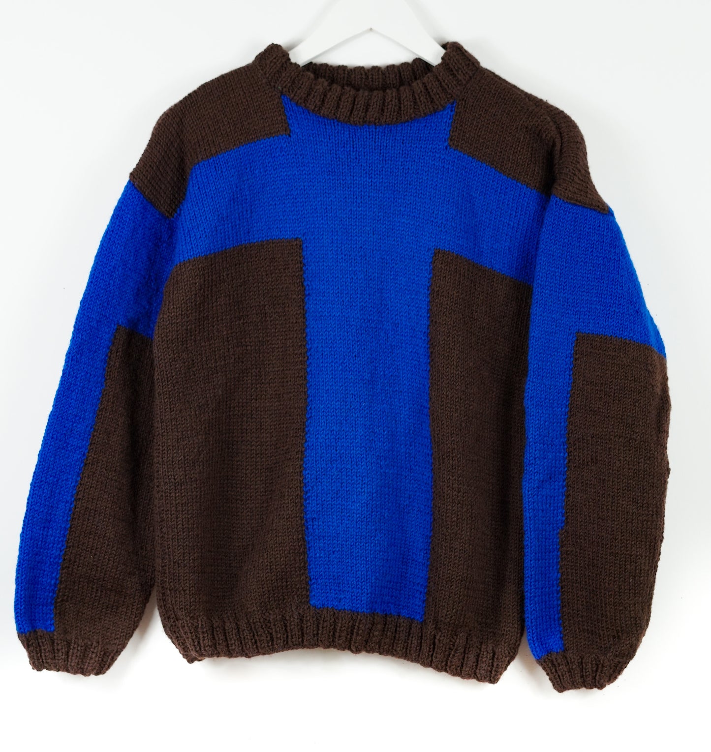 pure wool hand knitted one off Cobalt Plus Espresso Jumper