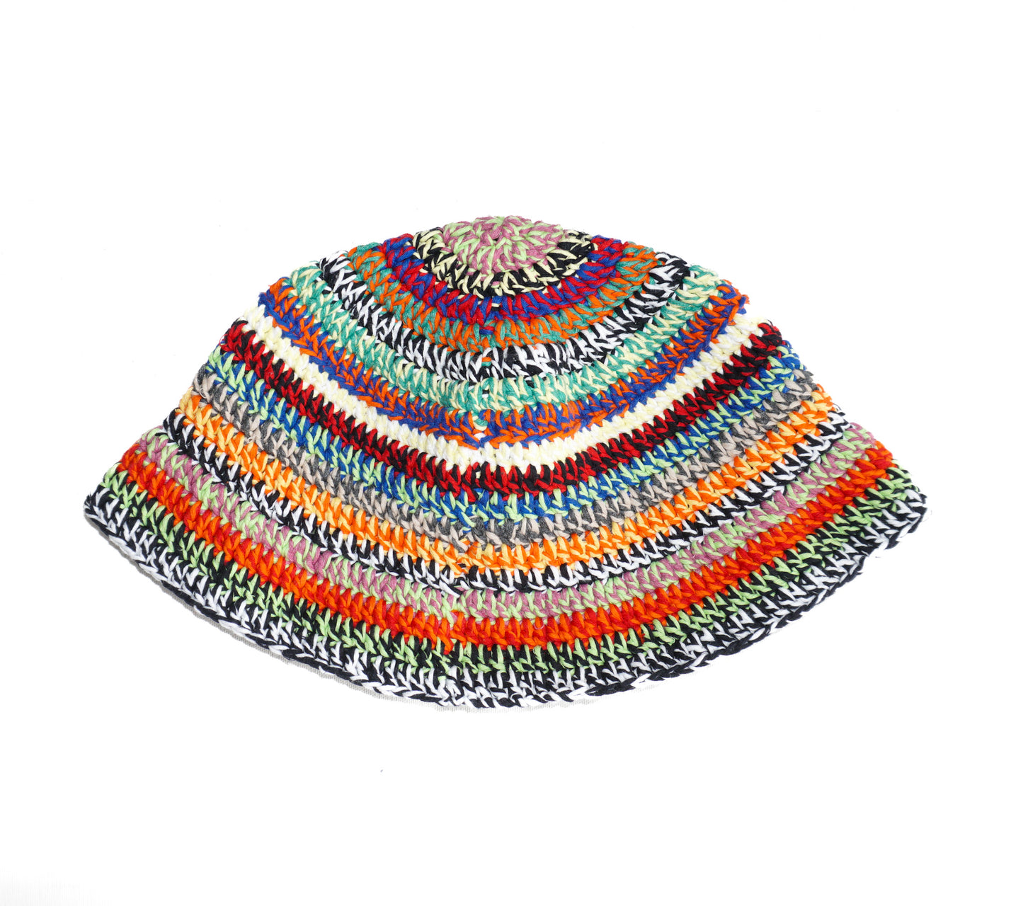 Hand Crochet cotton hat with colourful stripes patterns on it, Glastonbury fashion, one off cotton hat