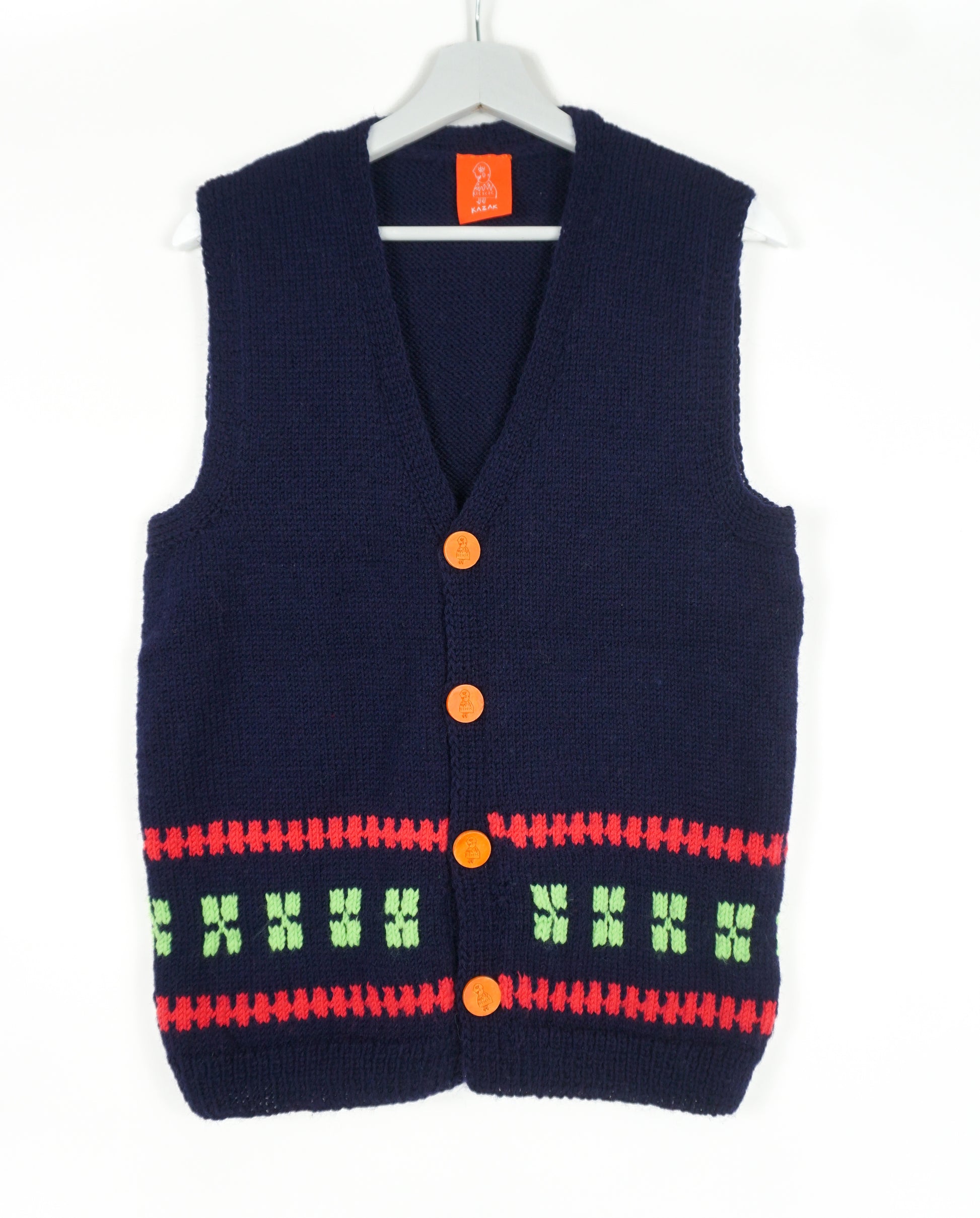Dark Blue Fair Isle patterned buttoned Vest, hand knitted buttoned vest, one off vest, festival wear, glastonbury fashion