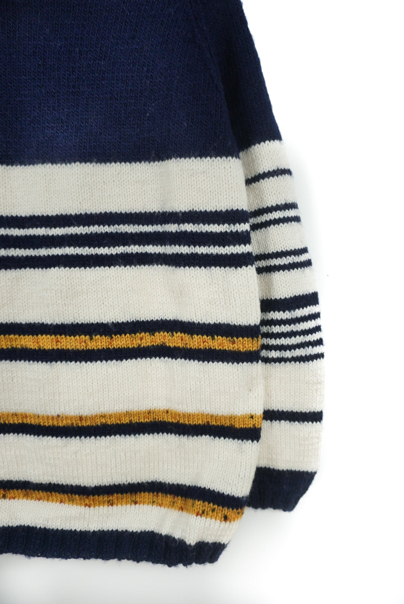 pure wool hand knitted one off Dark Navy Striped Jumper