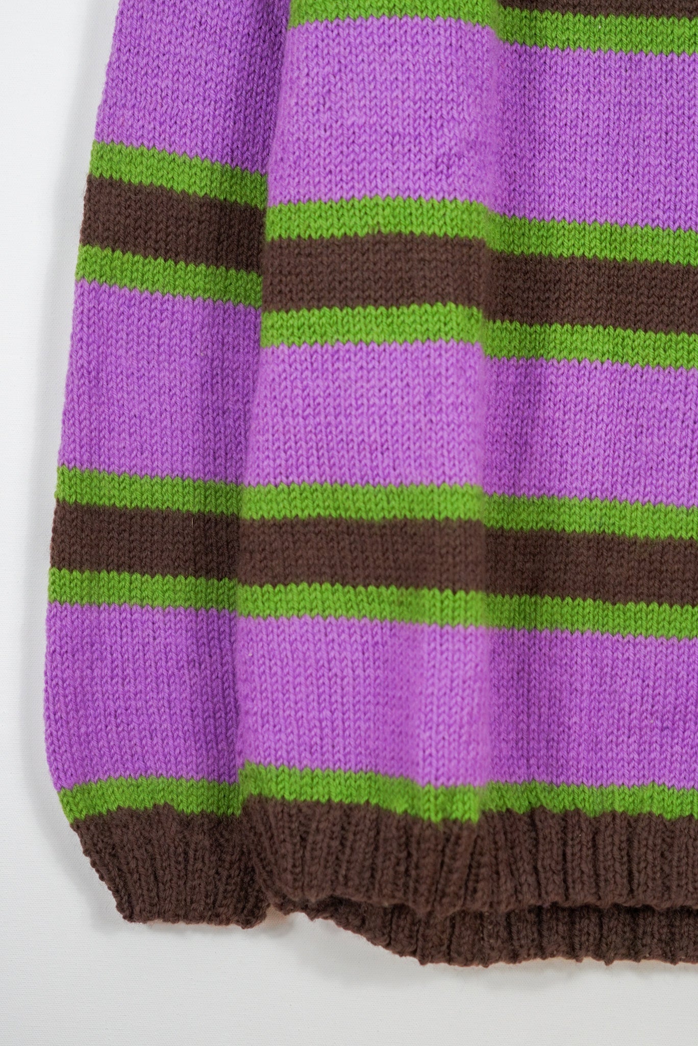 pure wool hand knitted one off Earthy Striped Jumper green brown