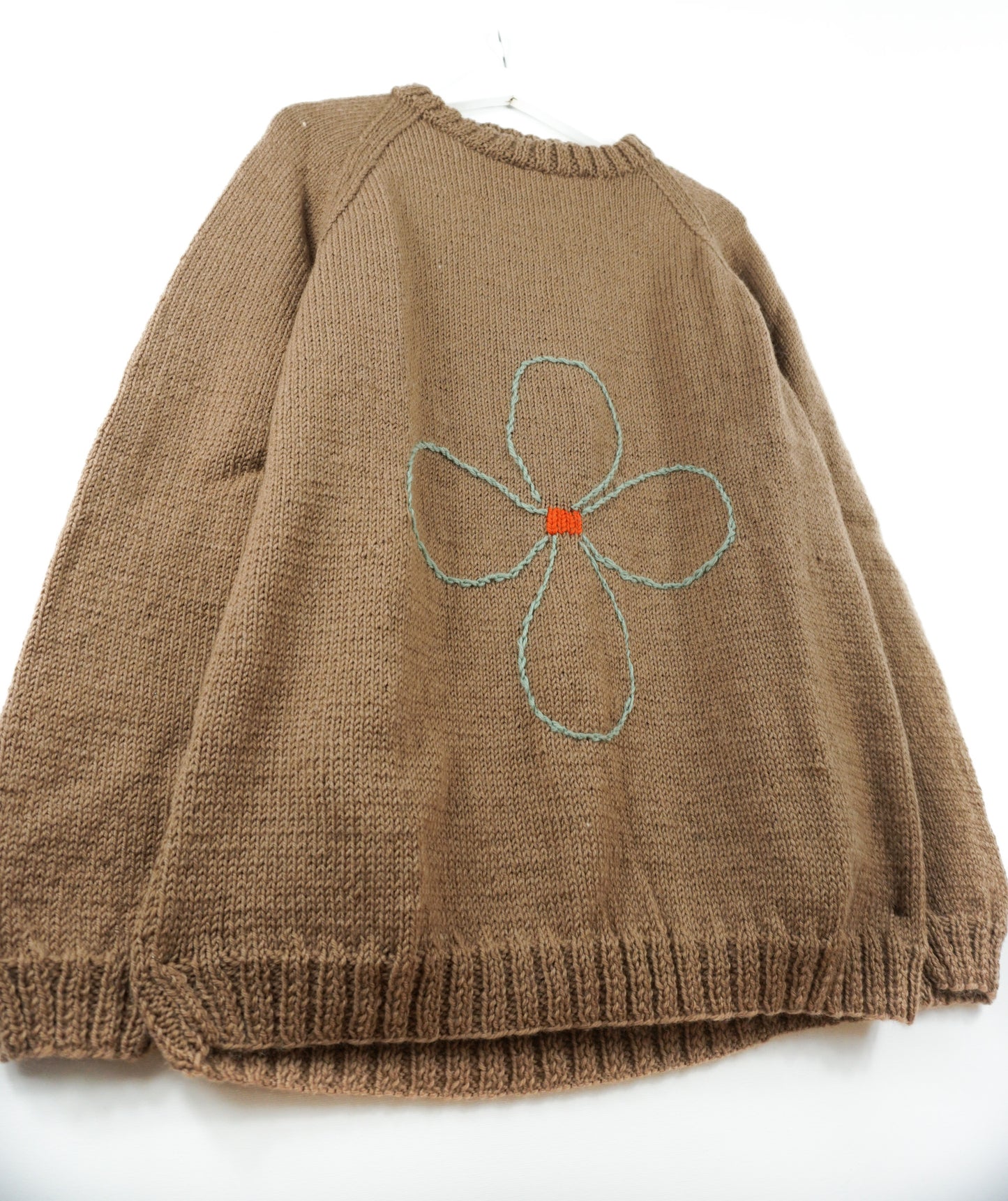 pure wool hand knitted one off Flower Brown Jumper