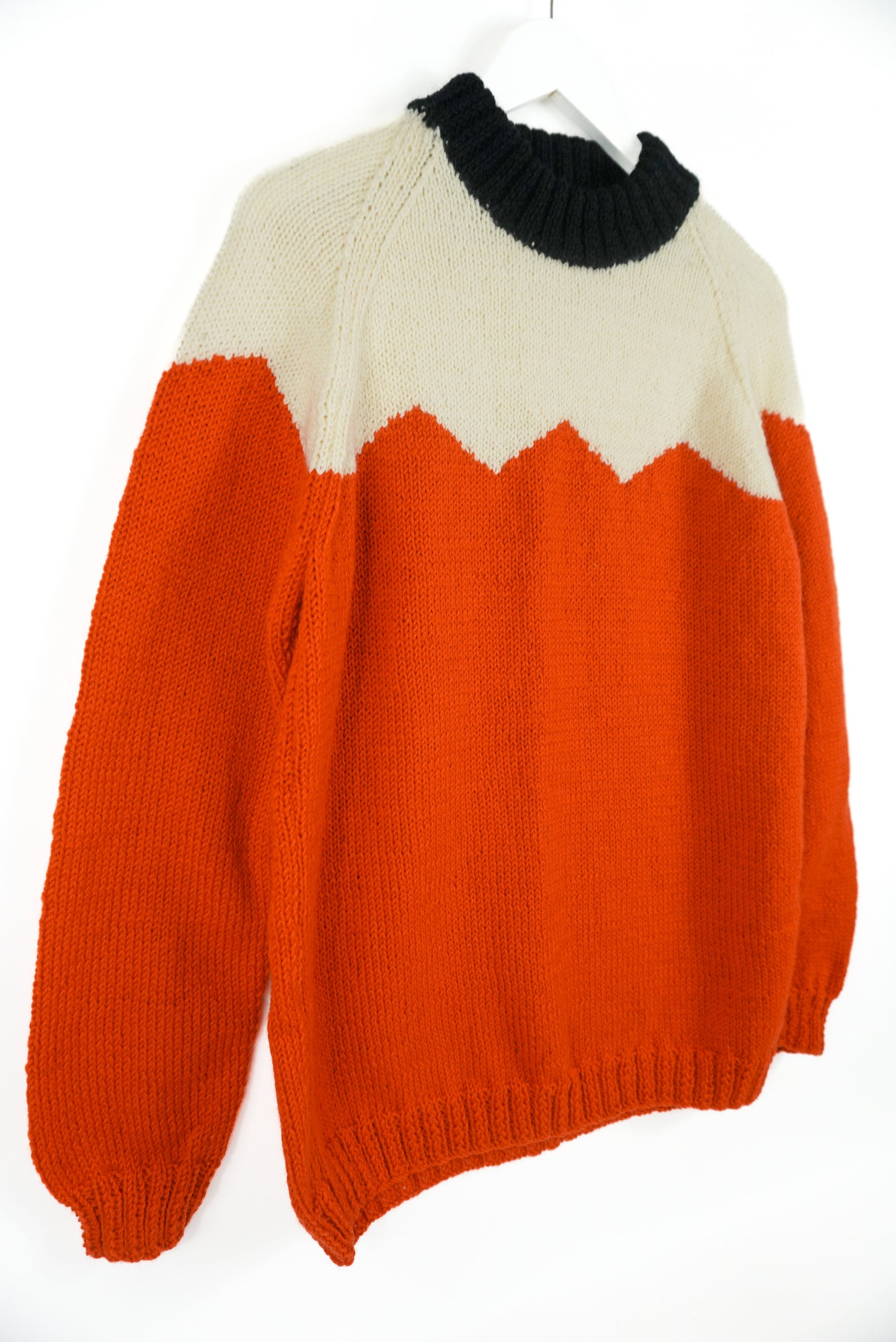 Alpine style jumper, pure wool jumper, pure wool orange heavy jumper,
one off and hand knitted
