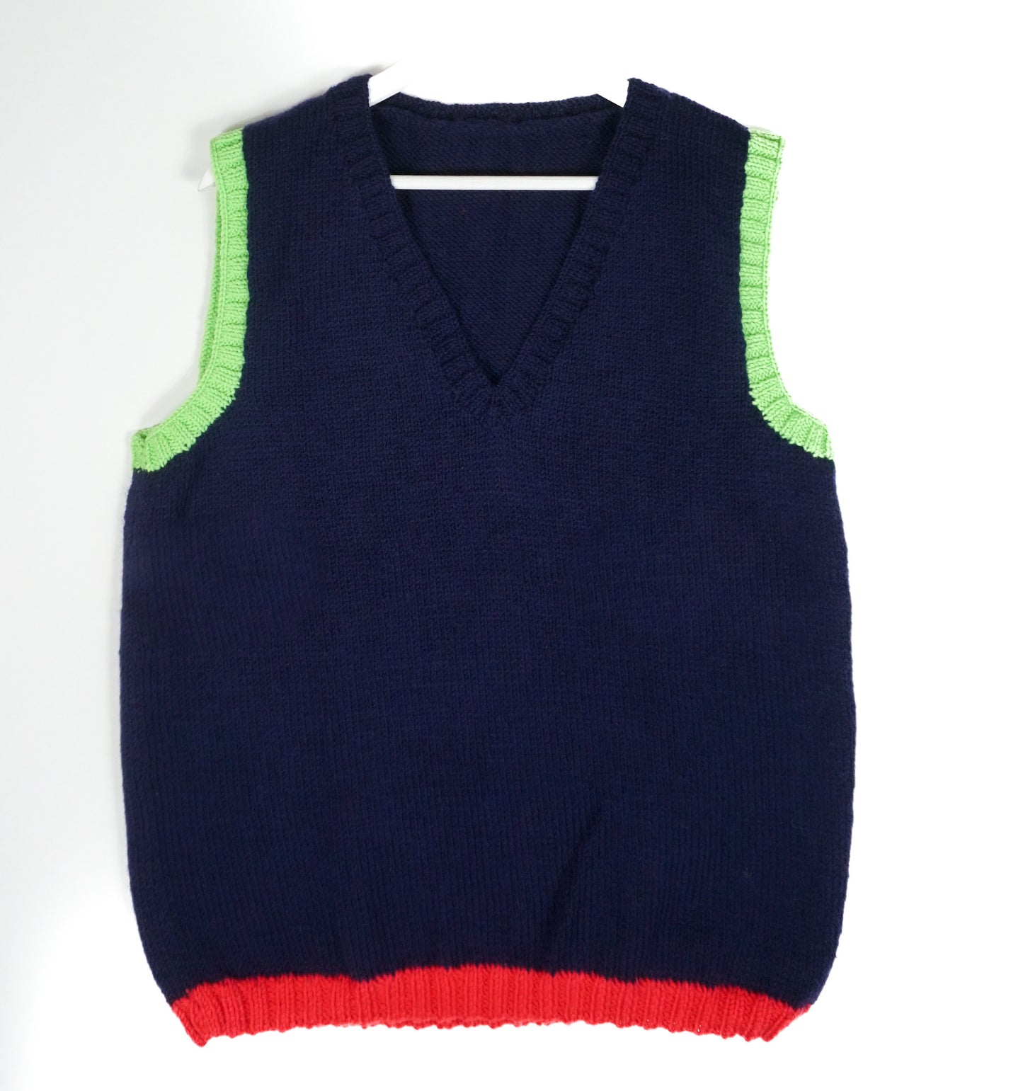 pure wool hand knitted one off Midnight Blue Vest