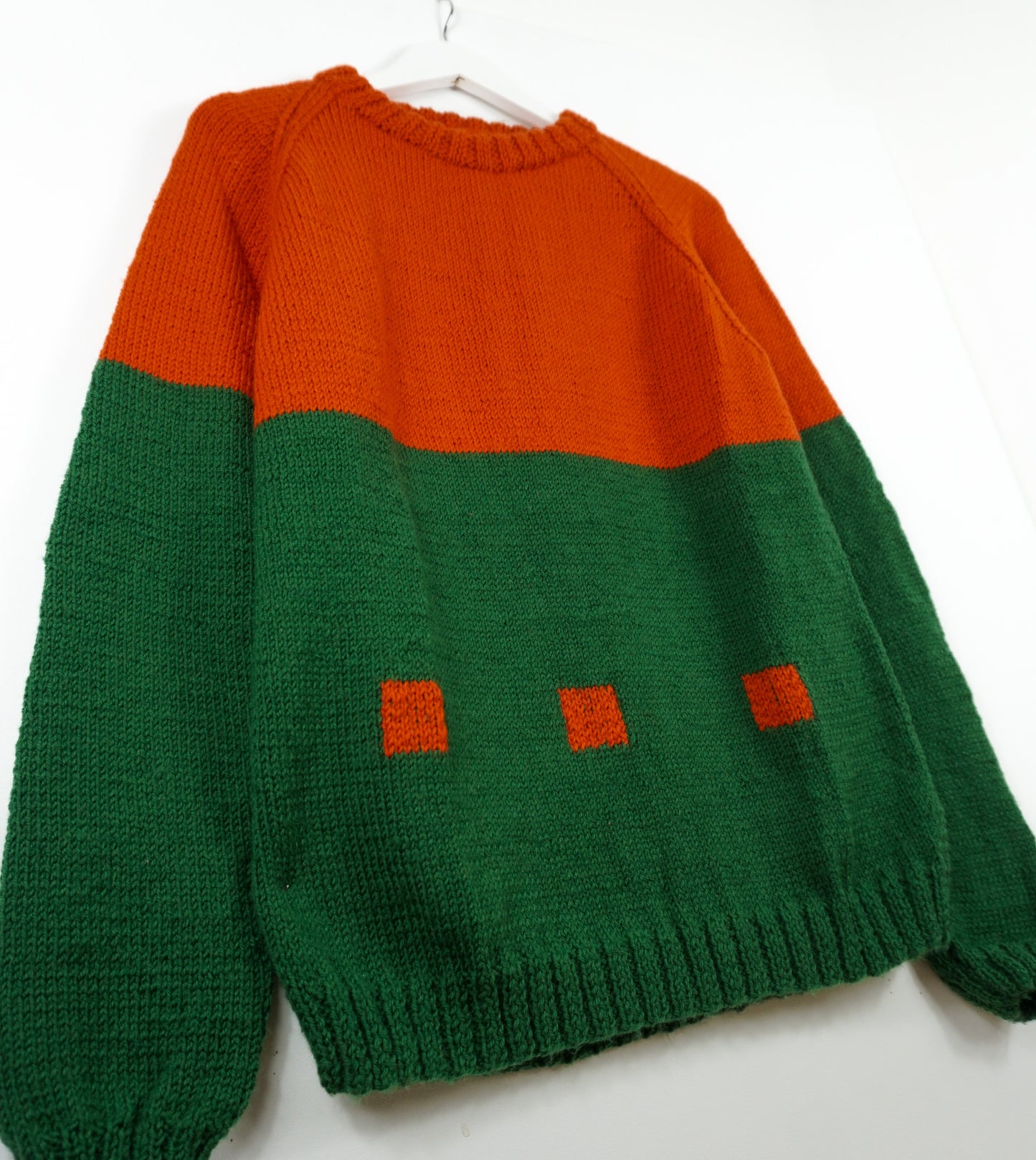 pure wool hand knitted one off Mini Orange Boxed Duotone Jumper