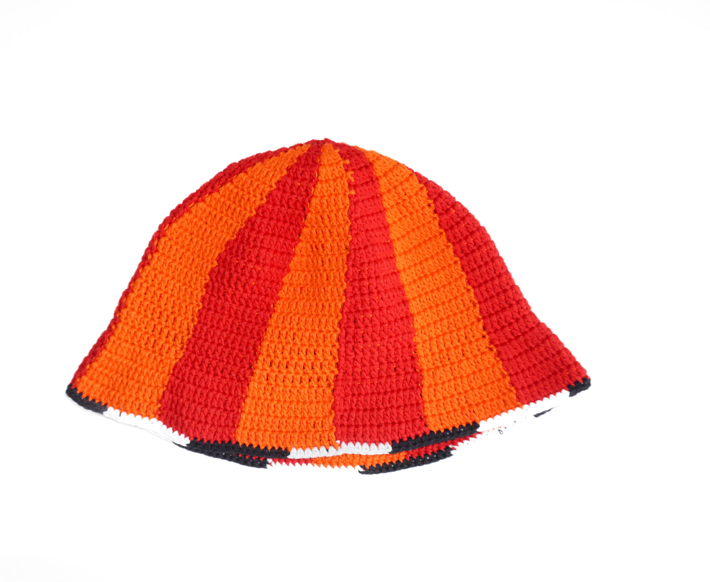 Hand Crochet cotton hat with orange duotone patterns on it, Glastonbury fashion, one off cotton hat