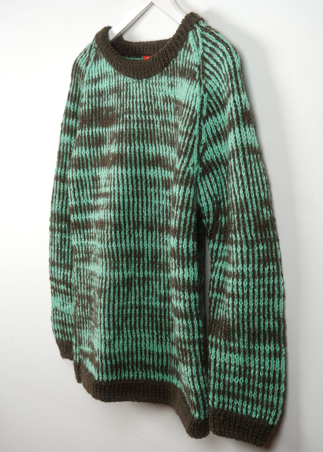 Pure Wool green and brown heavy jumper, hand knitted and pure wool