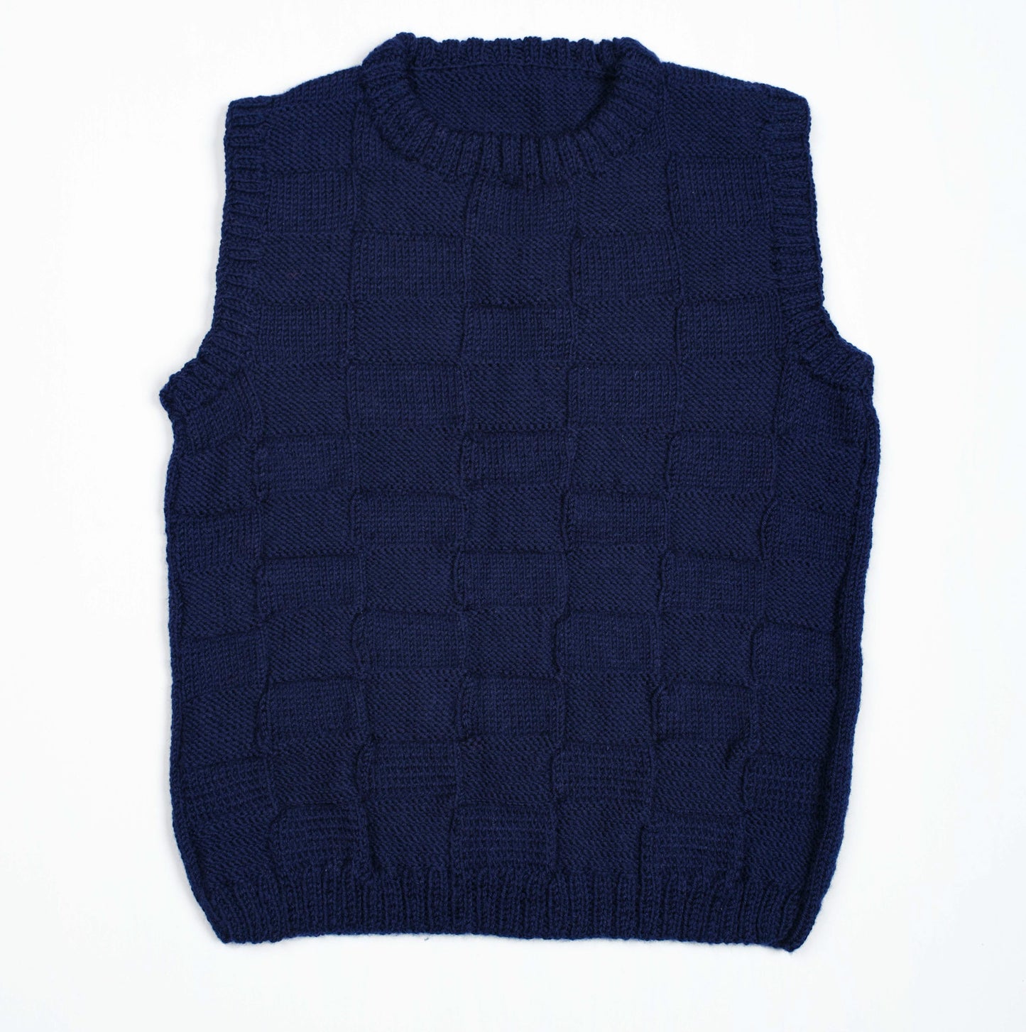 Pure Wool Navy Checkered vest. Hand knitted and medium fit.