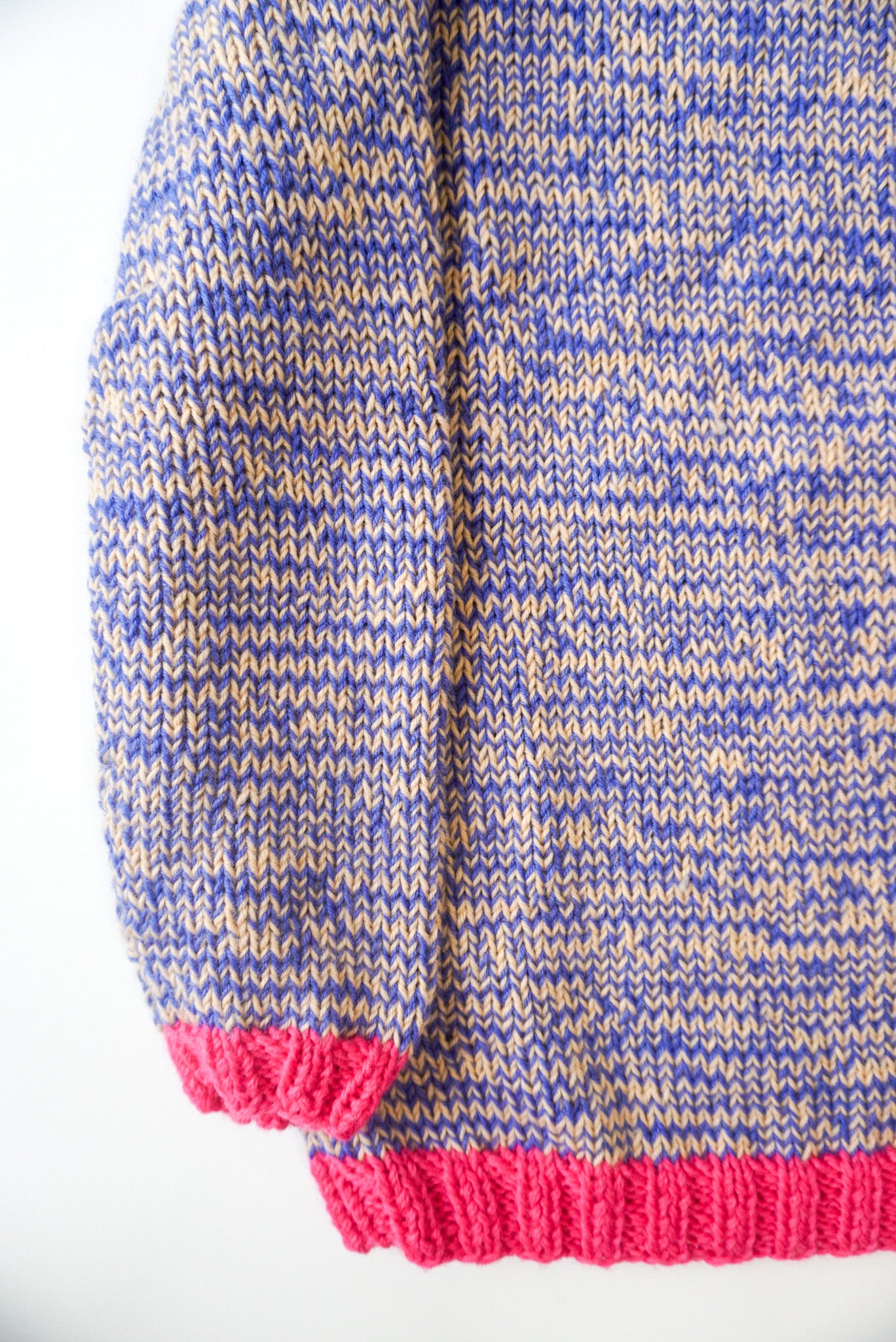 pure wool hand knitted one off Raspberry Blue Mixed Jumper