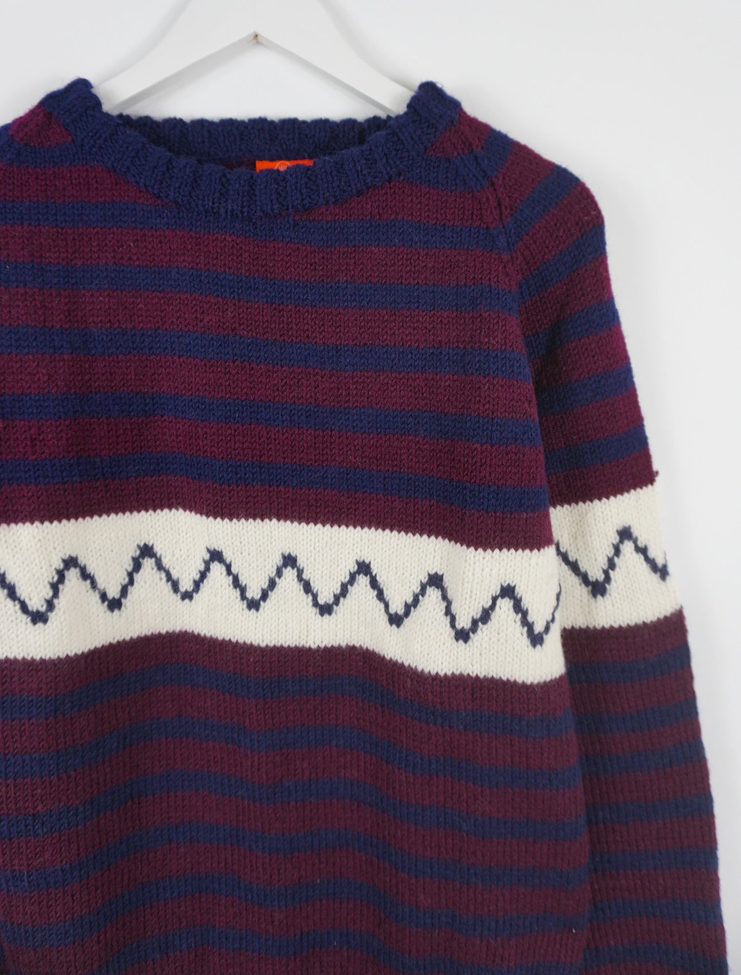 pure wool hand knitted one off Sangria Navy Striped Jumper