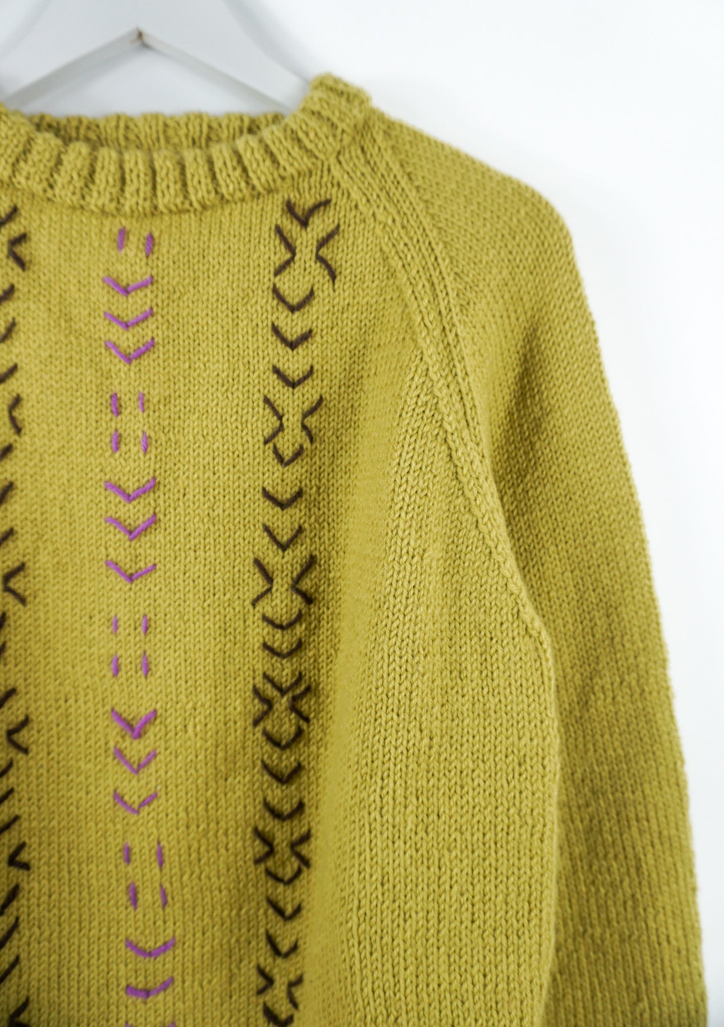 pure wool hand knitted one off Stitched Gold Jumper