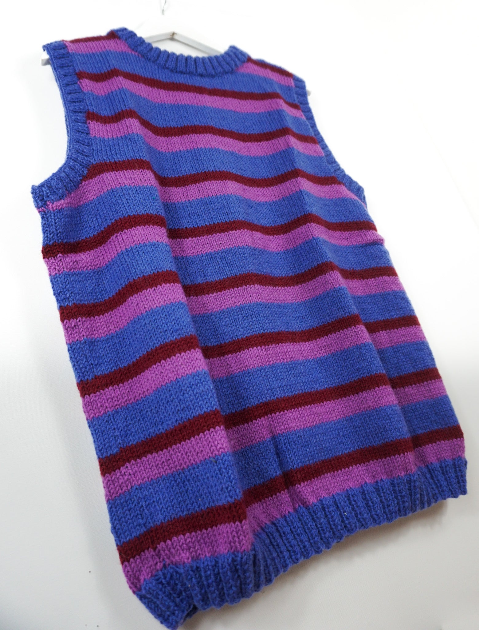 pure wool hand knitted one off Striped Cobalt Vest