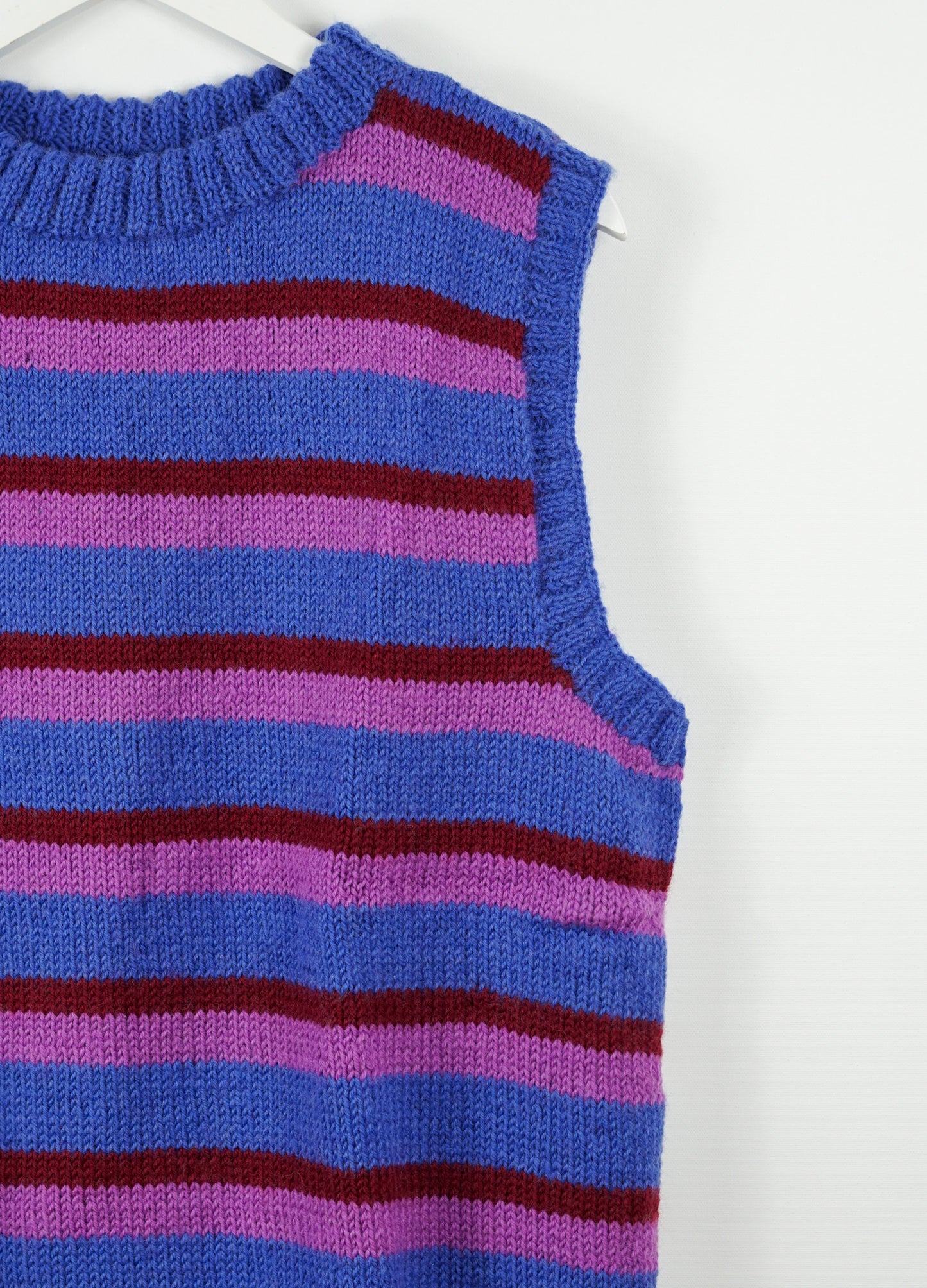 pure wool hand knitted one off Striped Cobalt Vest