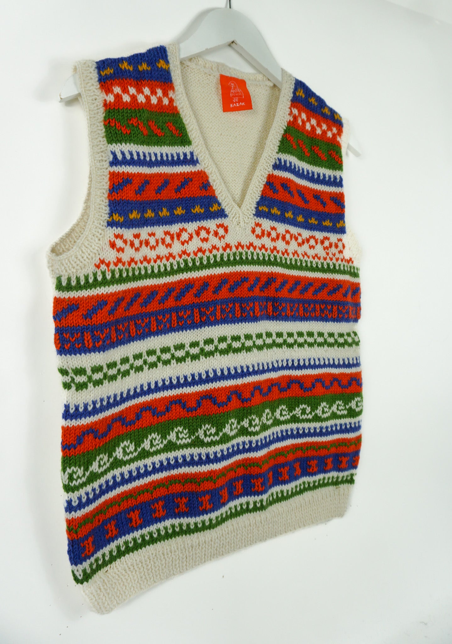 White Heritage colourful knitted Vest on a white back ground