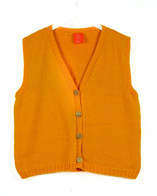 Yellow Cardigan with buttons on a white background