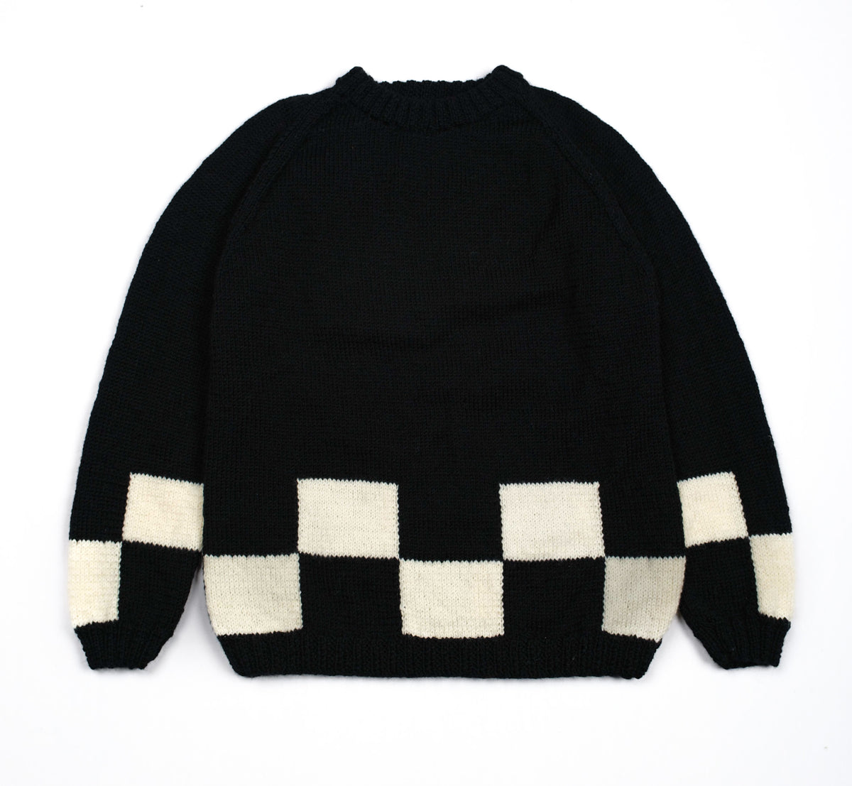 Beige Checkered Black Jumper, one-off hand-knitted jumper by Kazak Woolies
