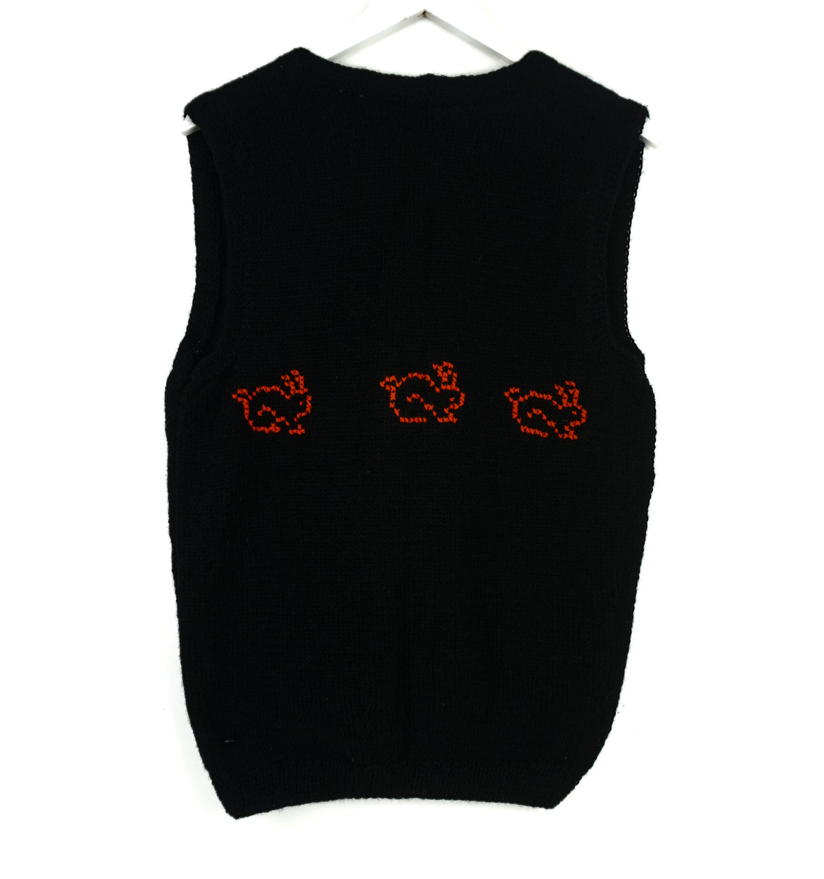 Bunnies Sleeveless Cardigan, one-off hand-knitted sleeveless cardigan by Kazak Woolies