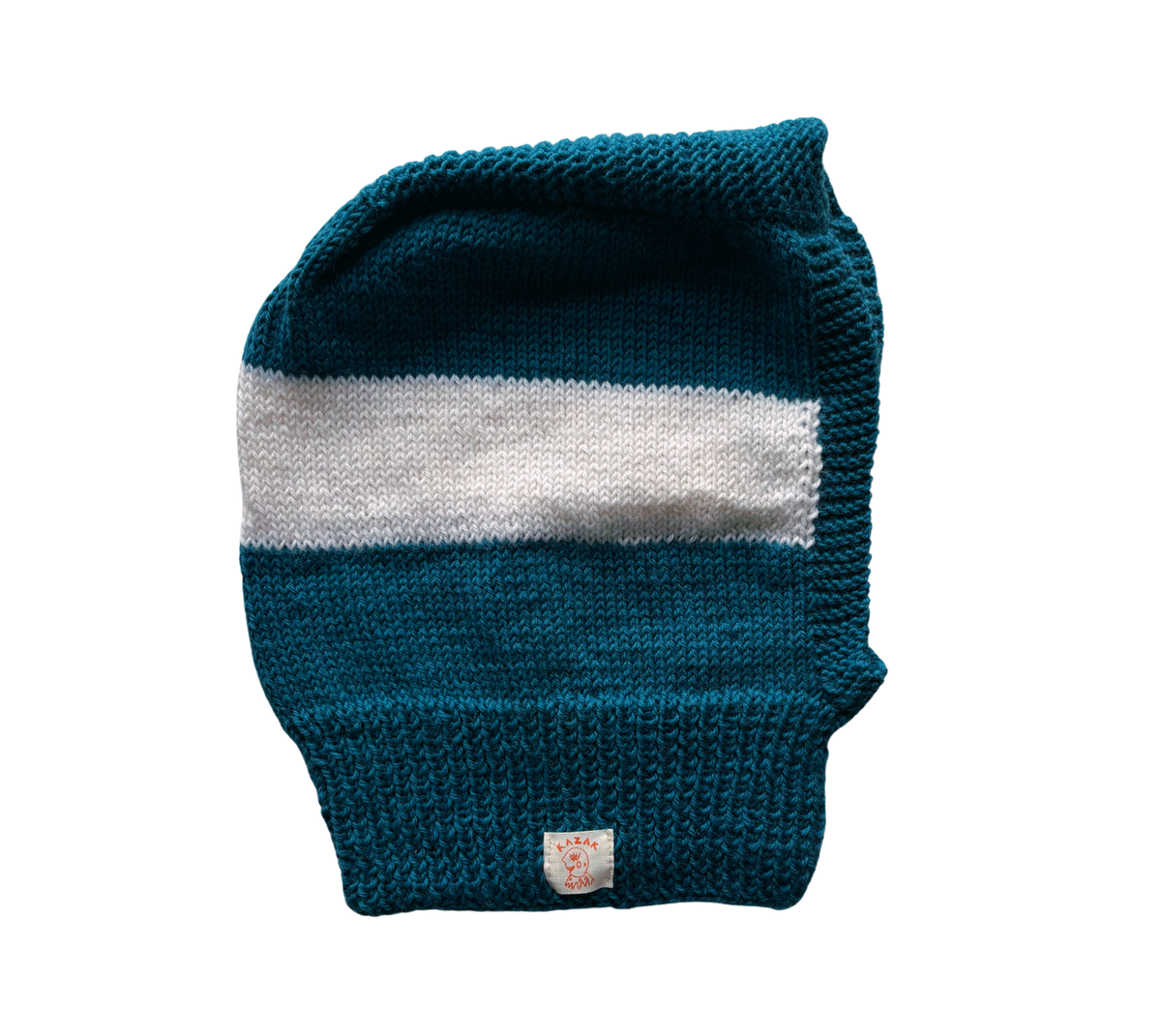 Ice Line Balaclava, one-off hand-knitted balaclava by Kazak Woolies