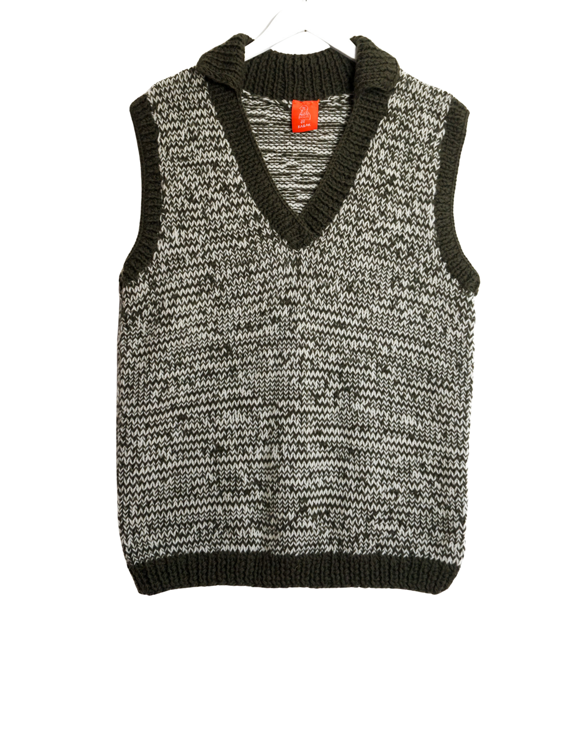Khaki Northline Vest, one-off hand-knitted vest by Kazak Woolies