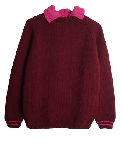Pink Collar Burgundy Jumper
