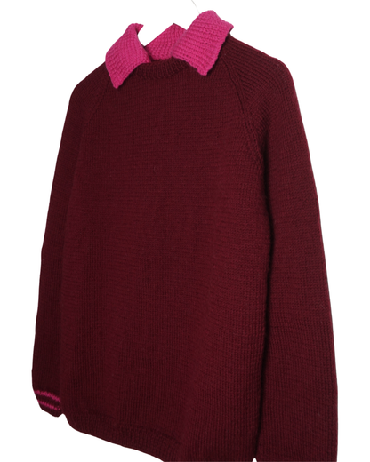 Pink Collar Burgundy Jumper
