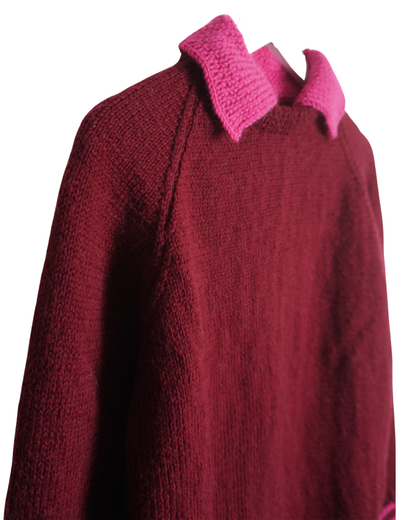 Pink Collar Burgundy Jumper