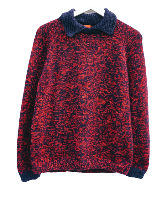 Navy Collar Red Pattern Jumper