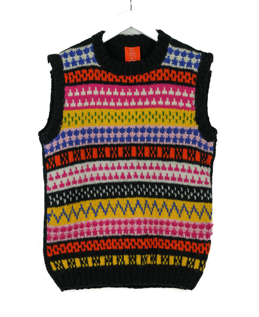 Black Heritage  patterned knitted colourful Vest, white back ground