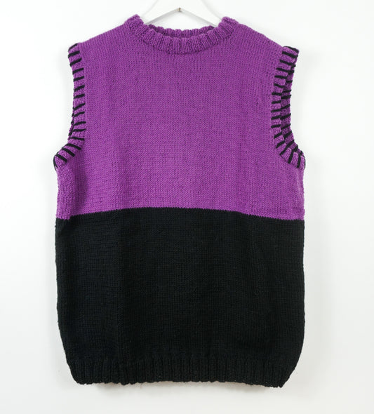 pure wool hand knitted one off Black Purple Duo Vest