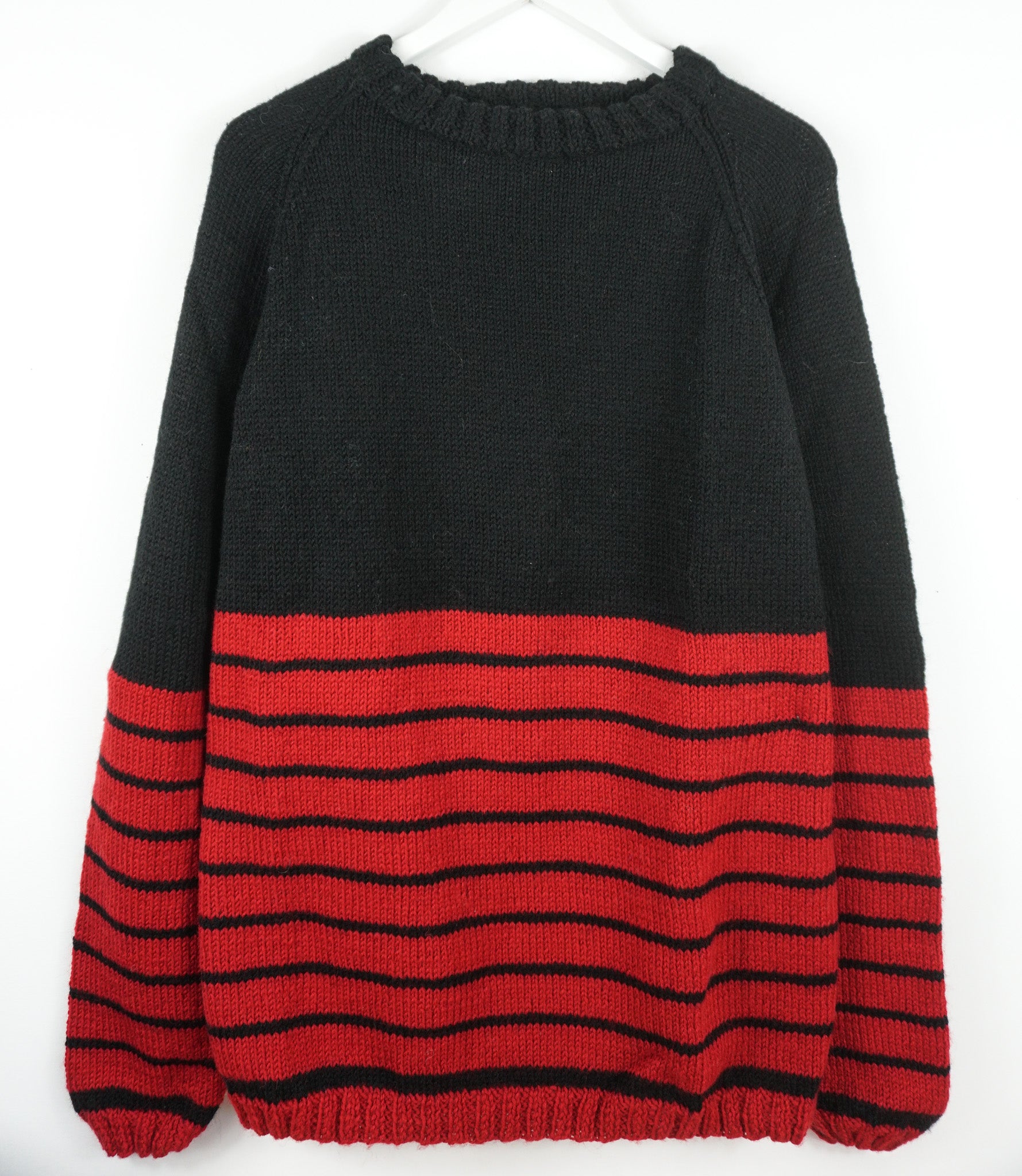 Black And Bottom Red Striped Jumper hand knitted pure wool