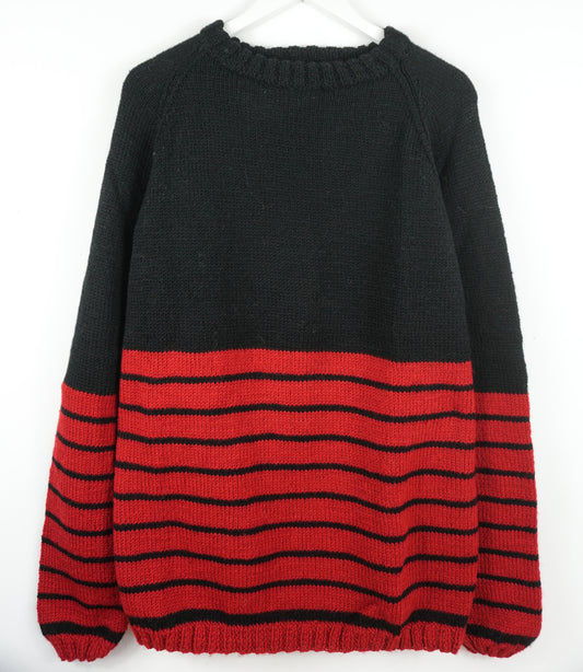 Black And Bottom Red Striped Jumper hand knitted pure wool