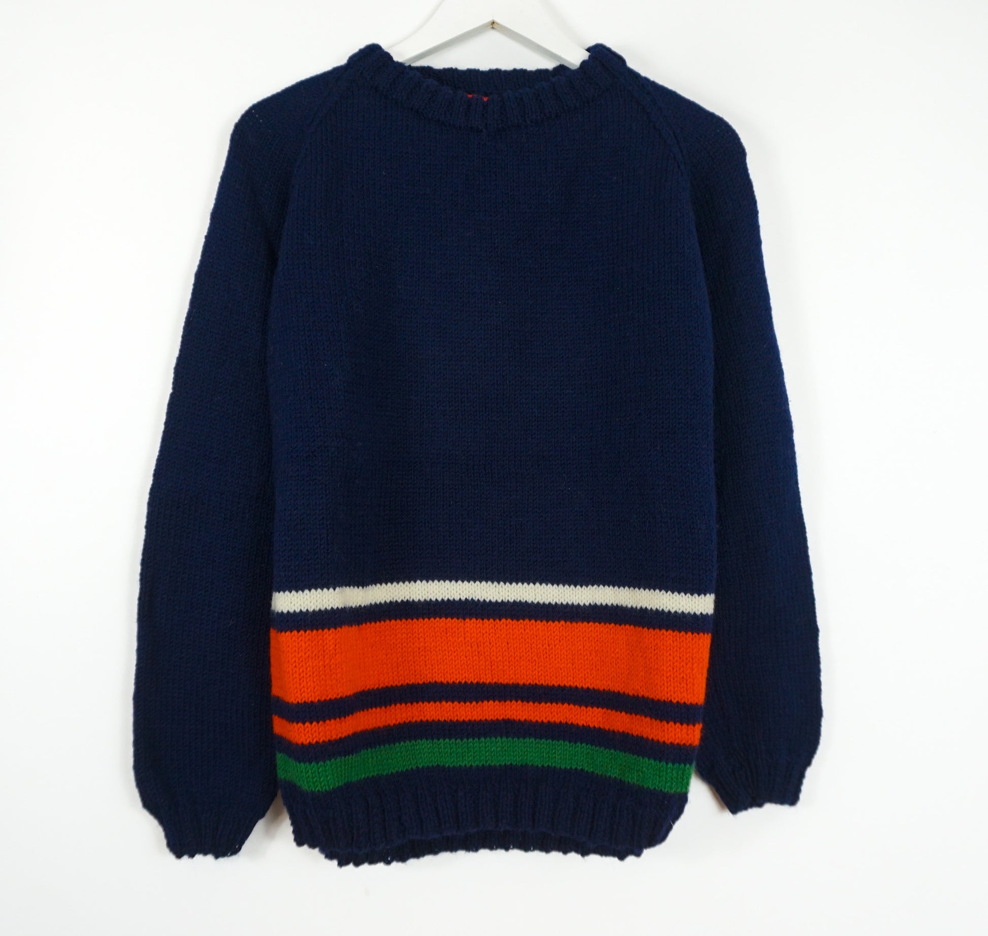 pure wool hand knitted one off Bottom Striped Navy Jumper