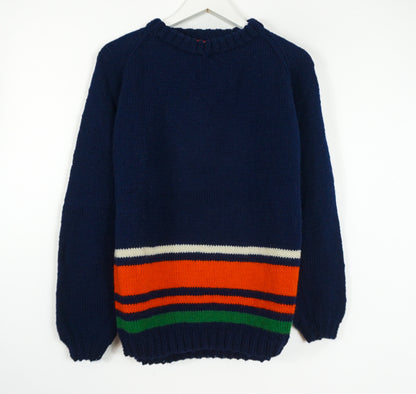 pure wool hand knitted one off Bottom Striped Navy Jumper