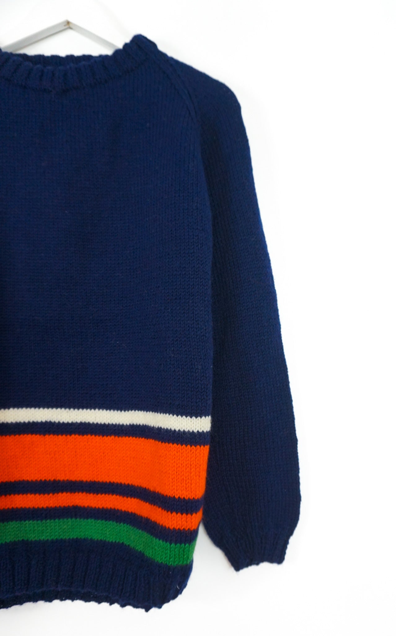 pure wool hand knitted one off Bottom Striped Navy Jumper