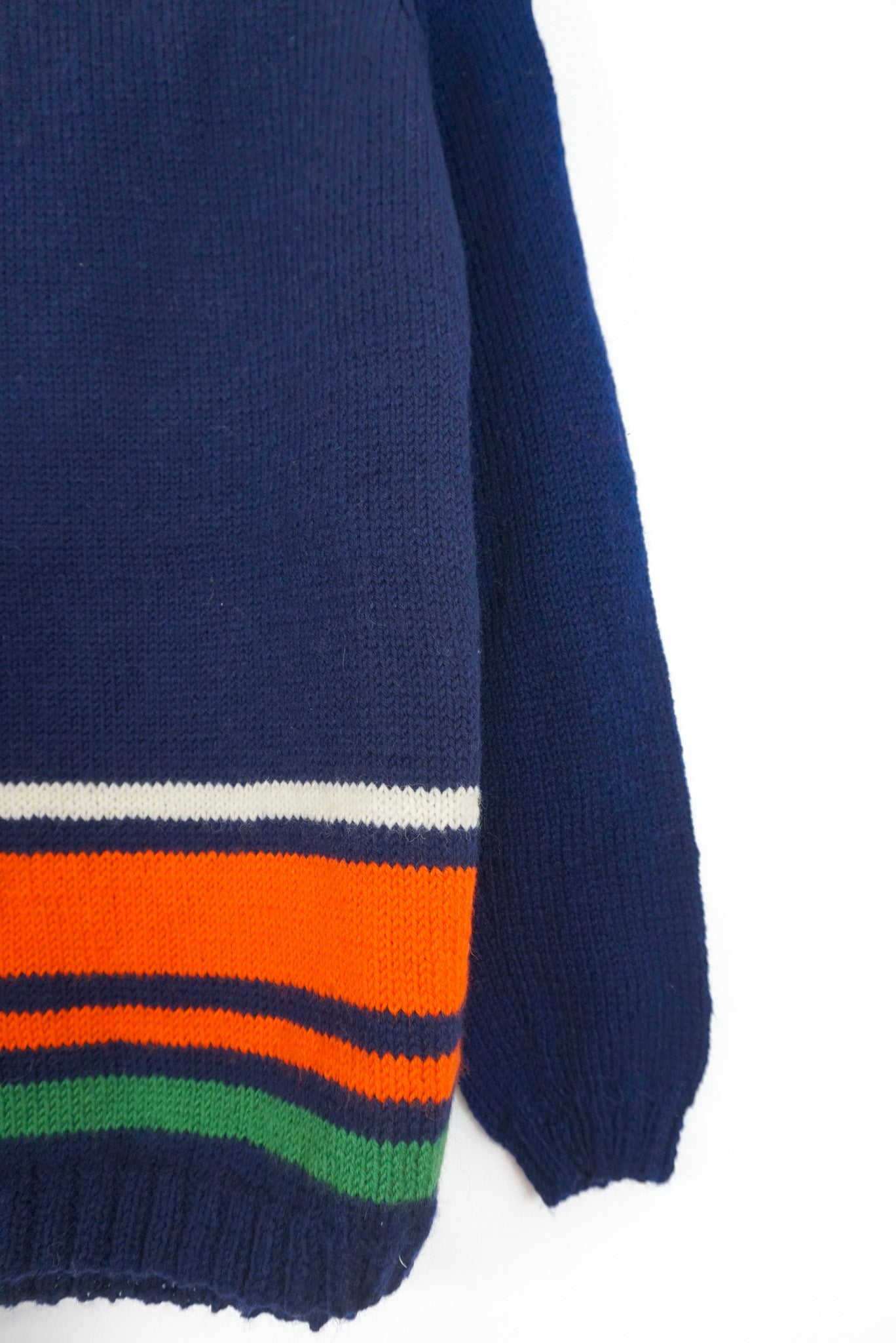 pure wool hand knitted one off Bottom Striped Navy Jumper