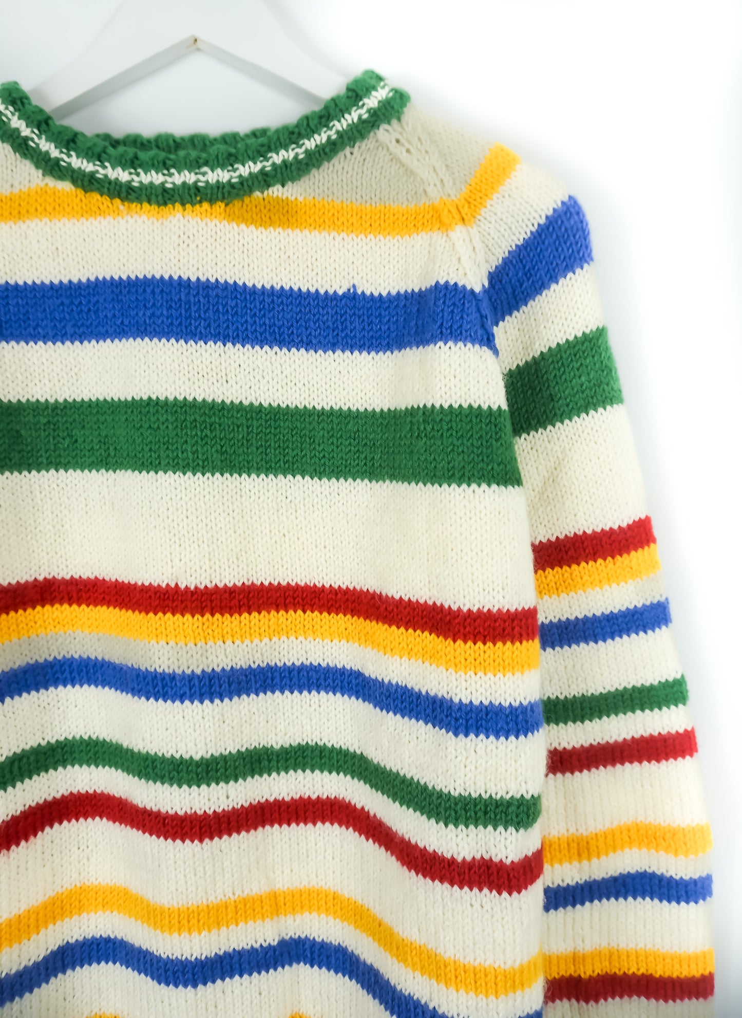 pure wool hand knitted one off Colorful Stripes Jumper