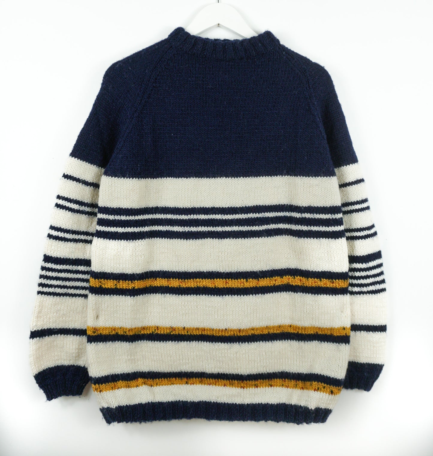 pure wool hand knitted one off Dark Navy Striped Jumper