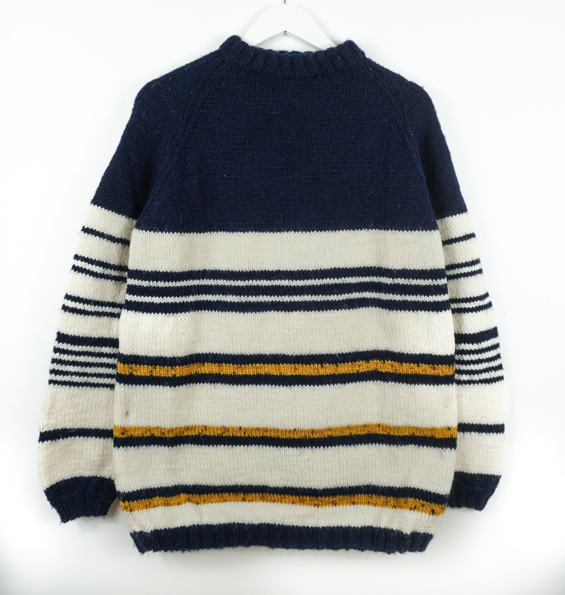 pure wool hand knitted one off Dark Navy Striped Jumper