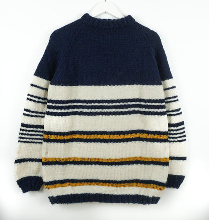 pure wool hand knitted one off Dark Navy Striped Jumper