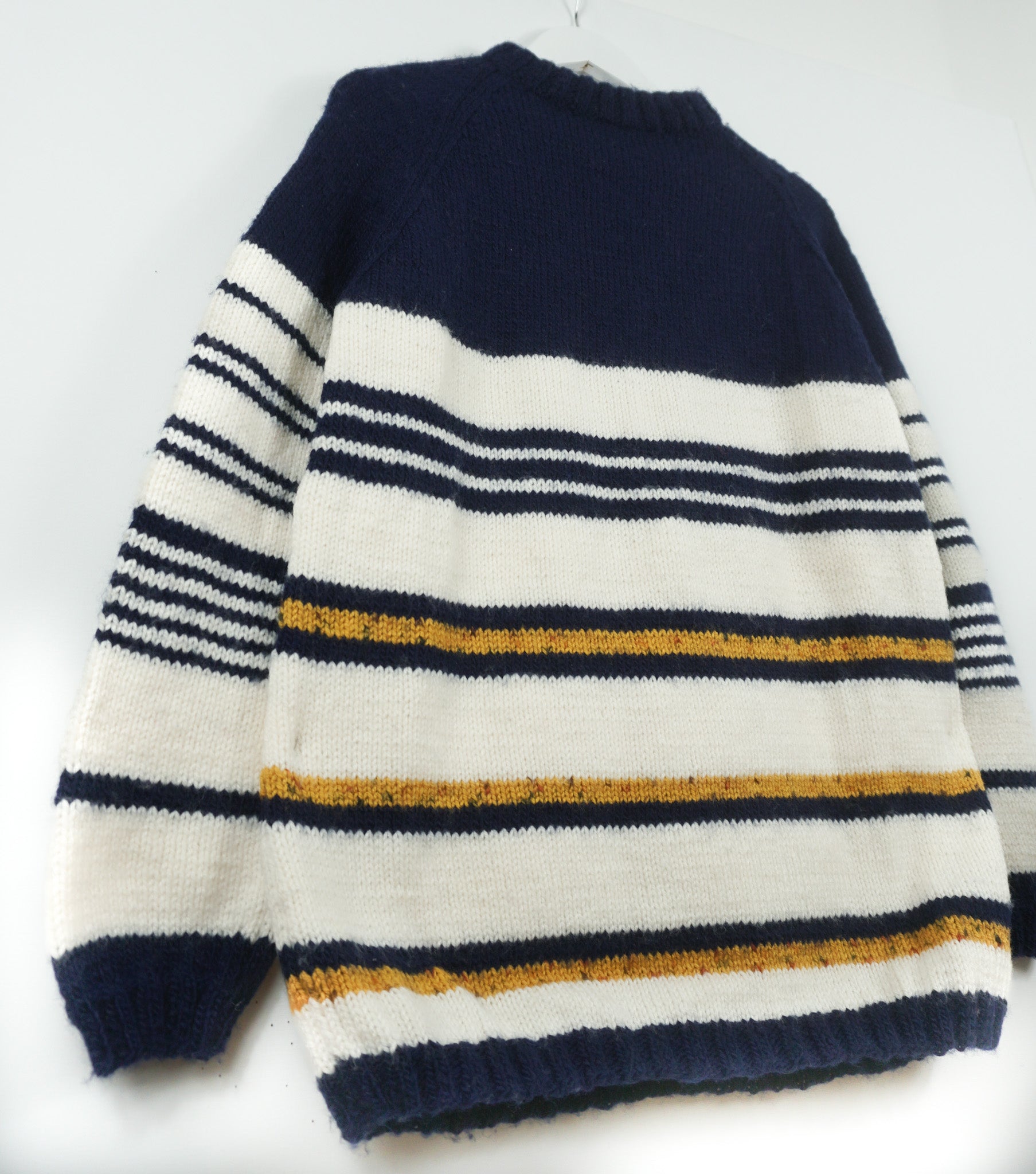 pure wool hand knitted one off Dark Navy Striped Jumper