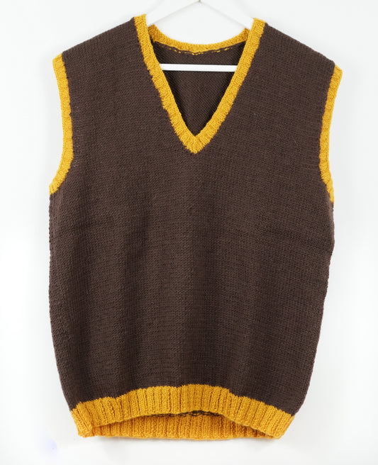 pure wool hand knitted one off Espresso Mustard Vest