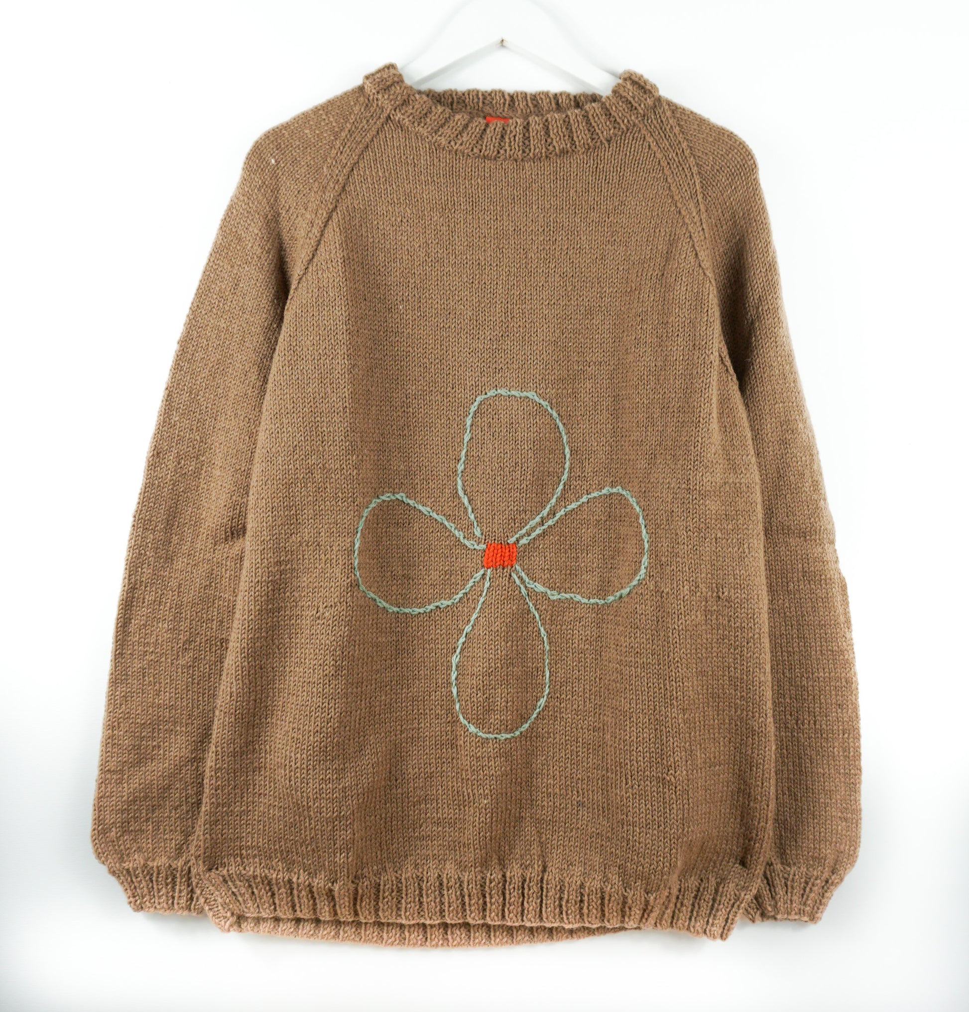 pure wool hand knitted one off Flower Brown Jumper