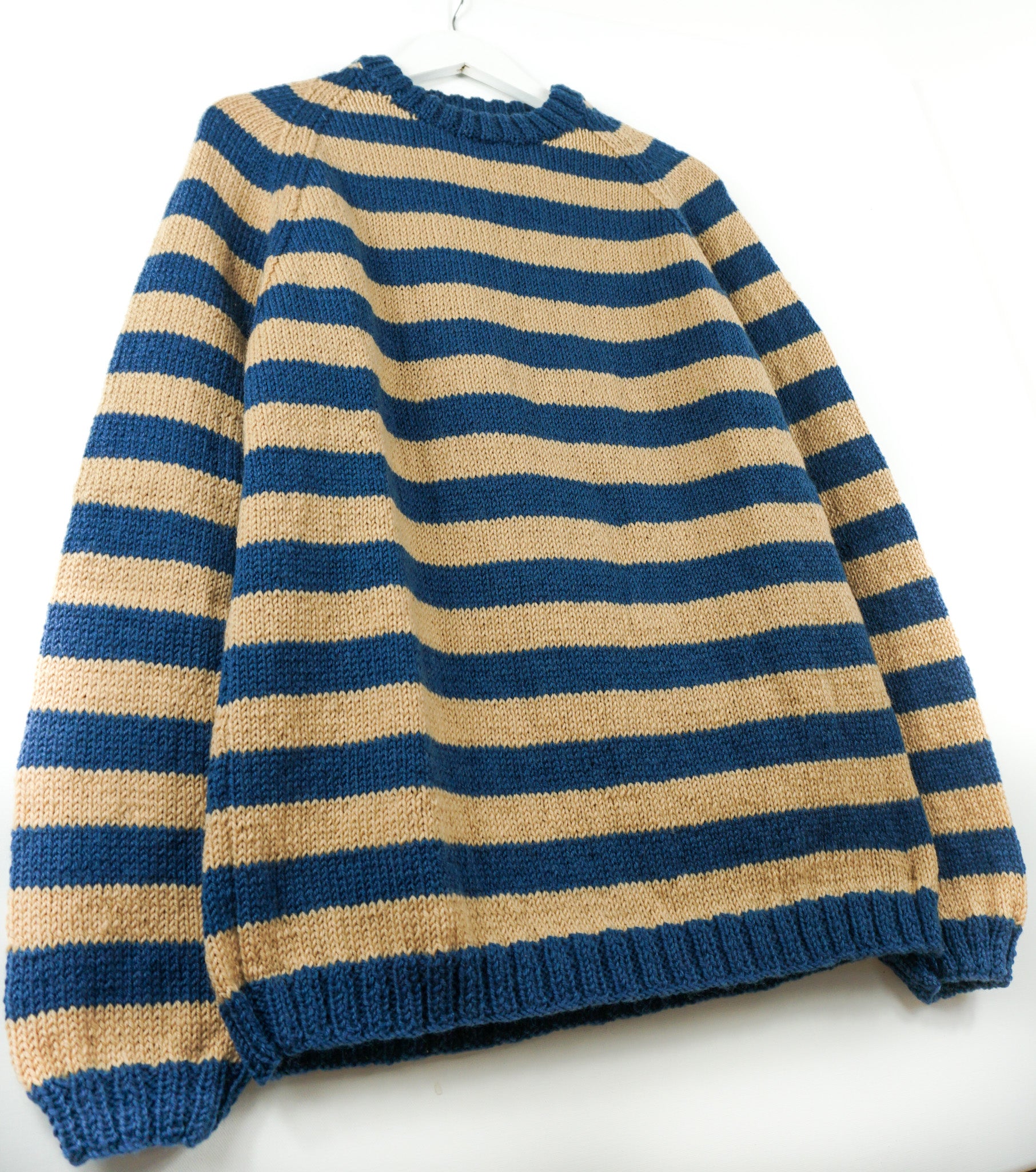 pure wool hand knitted one off French Navy Striped Jumper
