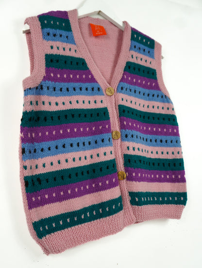 Colorful striped knitted vest on a white background

