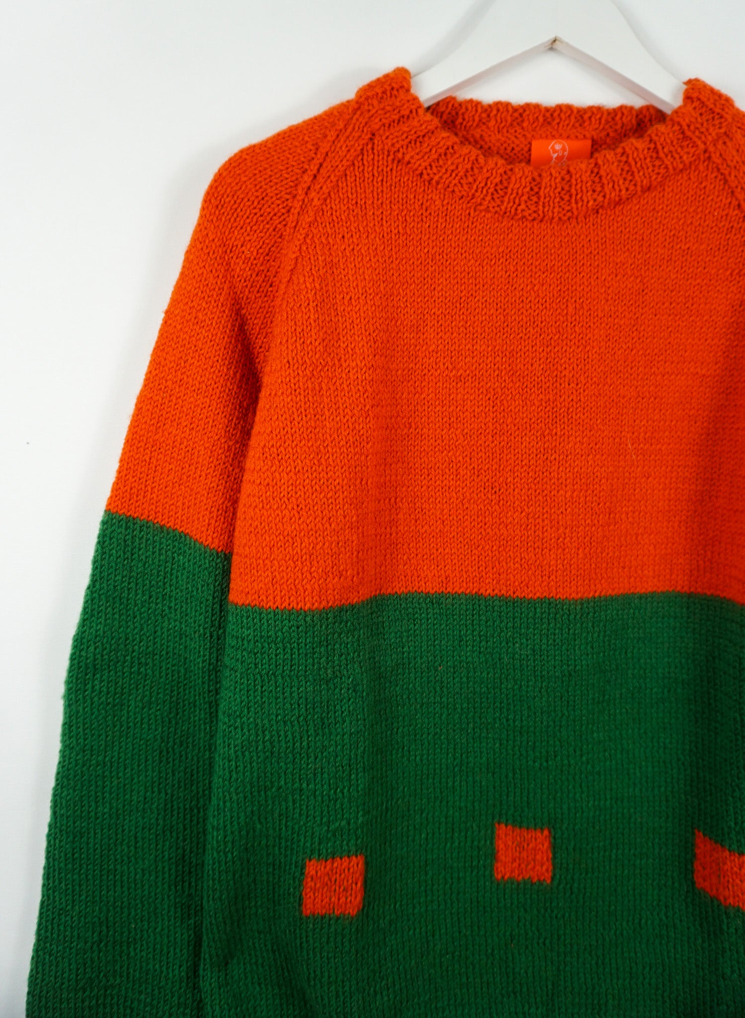 pure wool hand knitted one off Mini Orange Boxed Duotone Jumper