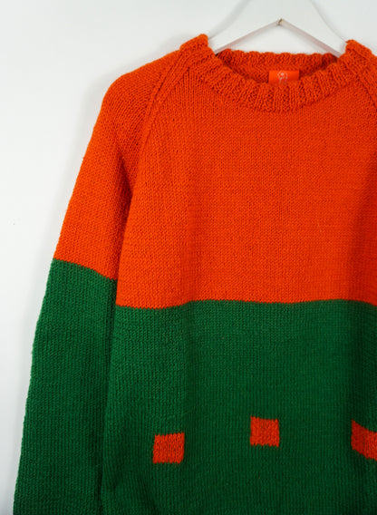 pure wool hand knitted one off Mini Orange Boxed Duotone Jumper