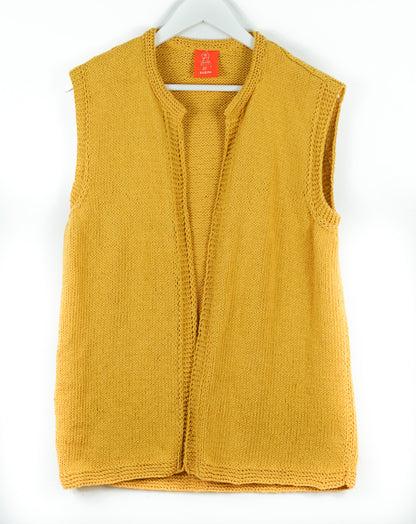 Mustard Sleeveless Cardigan hand knitted pure wool